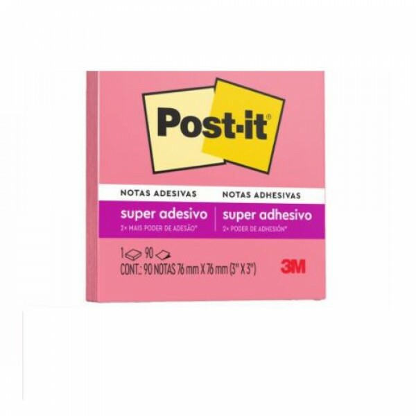 Bloco Adesivo Post-It Super Adesivo Rosa 76mmX76mm - 3M Bloco Adesivo Post-It Super Adesivo Rosa 76mmX76mm - 3M