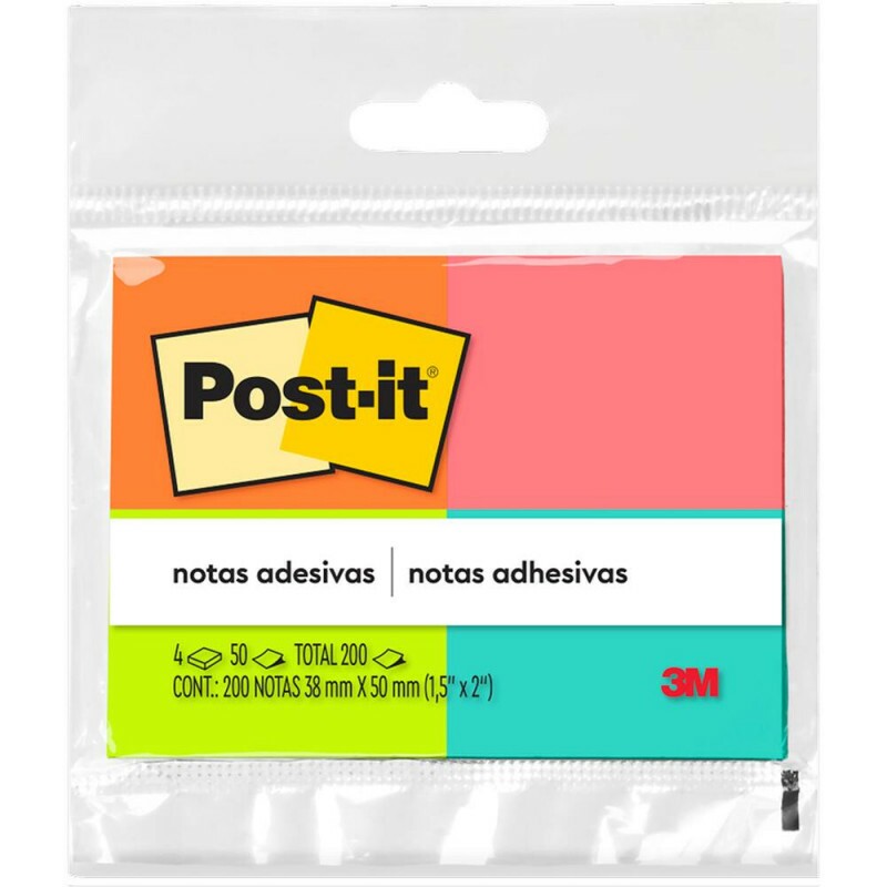 Bloco Adesivo Post-It Tropical 4 Blocos 38mmX50mm - 3M