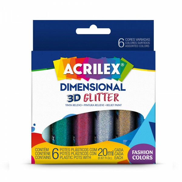 Tinta Dimensional Glitter Com 6 Acrilex