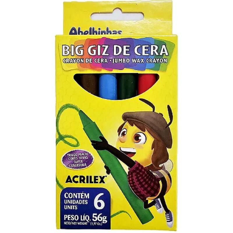 Big Giz de Cera 6 Cores 56g - Acrilex Big Giz de Cera 6 Cores 56g - Acrilex
