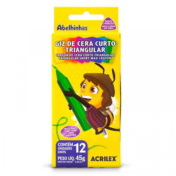 Giz de Cera Curto Triangular 12 Cores 45g - Acrilex Giz de Cera Curto Triangular 12 Cores 45g - Acrilex