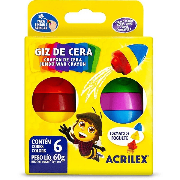 Giz de Cera Jumbo Foguete 6 Cores 60g - Acrilex Giz de Cera Jumbo Foguete 6 Cores 60g - Acrilex