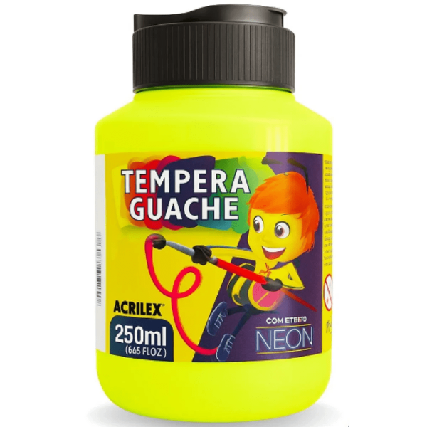 Tempera Guache Neon Amarelo Limão 102 250ml - Acrilex