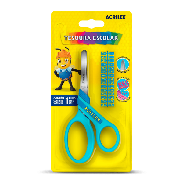 Tesoura Escolar Alfabeto Azul - Acrilex