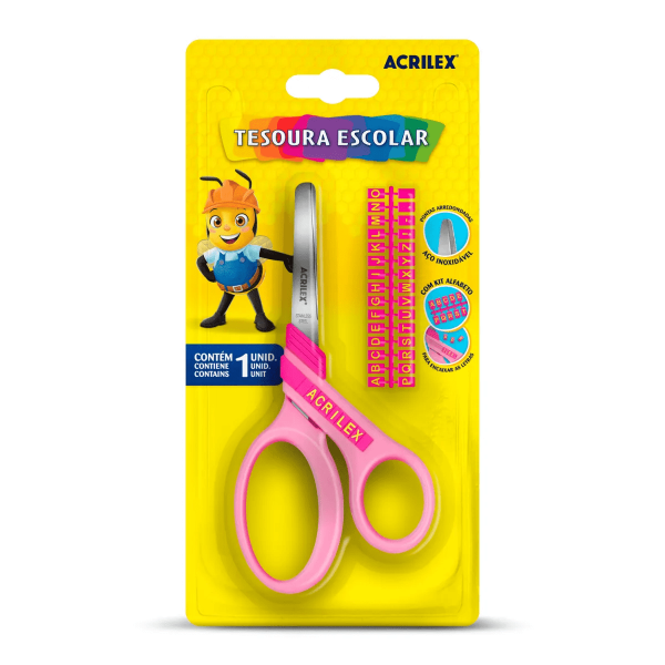 Tesoura Escolar Alfabeto Rosa - Acrilex
