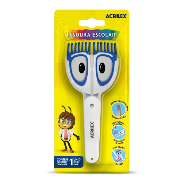 Tesoura Escolar Vassourinha Azul - Acrilex