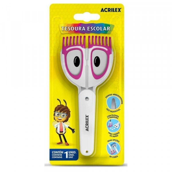 Tesoura Escolar Vassourinha Rosa - Acrilex