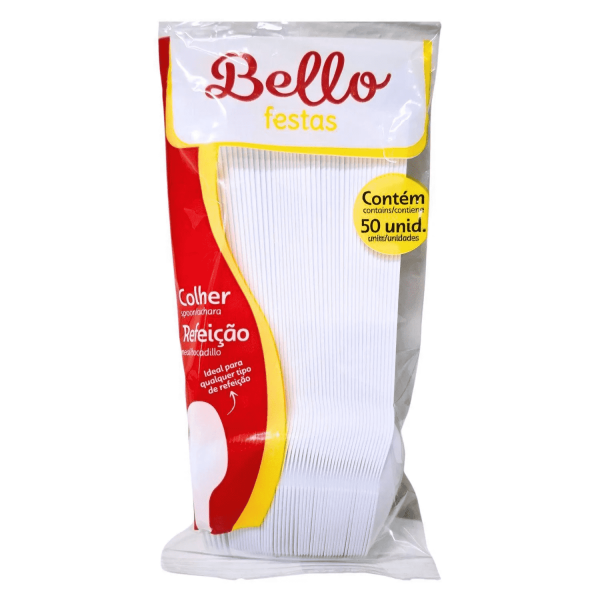 Colher Refeição Branco 50 Unidades - Bello Festas Colher Refeição Branco 50 Unidades - Bello Festas