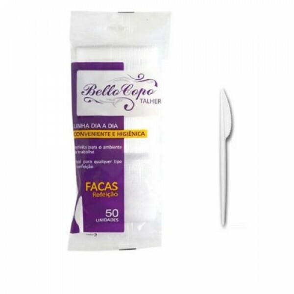 Faca Refeição Branca 50 Unidades - Bello Copo Faca Refeição Branca 50 Unidades - Bello Copo