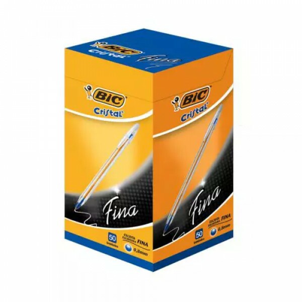 Caixa Caneta Cristal Fina 0.8mm Azul 50 Unidades - Bic