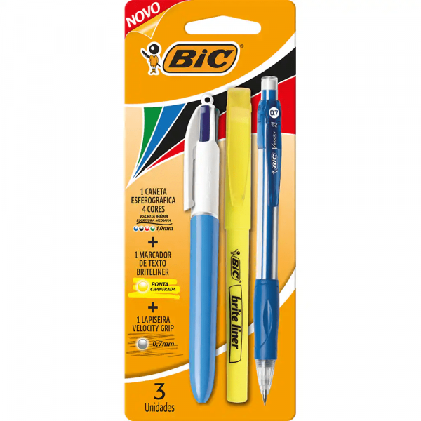 Kit Universidade Caneta Retrátil 4 Cores + Marca Texto + Lapiseira - Bic Kit Universidade Caneta Retrátil 4 Cores + Marca Texto + Lapiseira - Bic