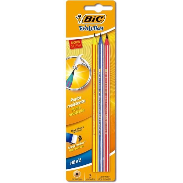 Lápis Evolution Pijama Hexagonal HB2 3 Unidades - Bic Lápis Evolution Pijama Hexagonal HB2 3 Unidades - Bic