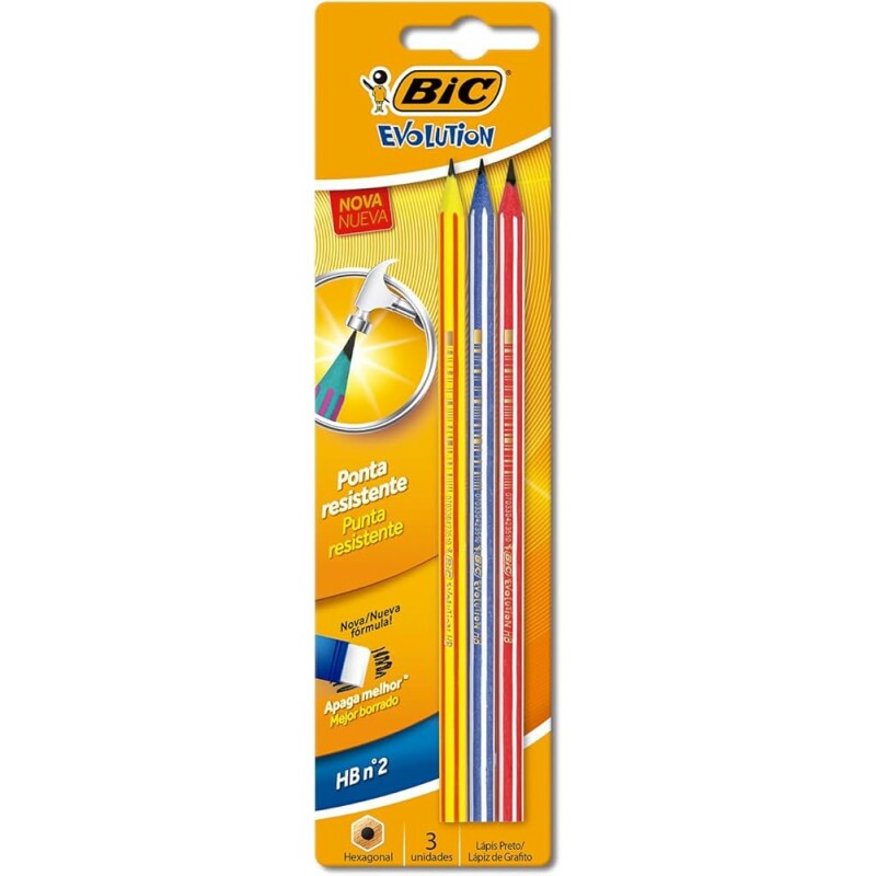 Lápis Evolution Pijama Hexagonal HB2 3 Unidades - Bic