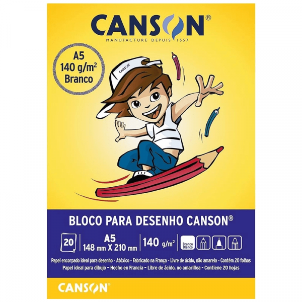 Bloco Desenho Branco A5 140g - c/20 folhas - Canson