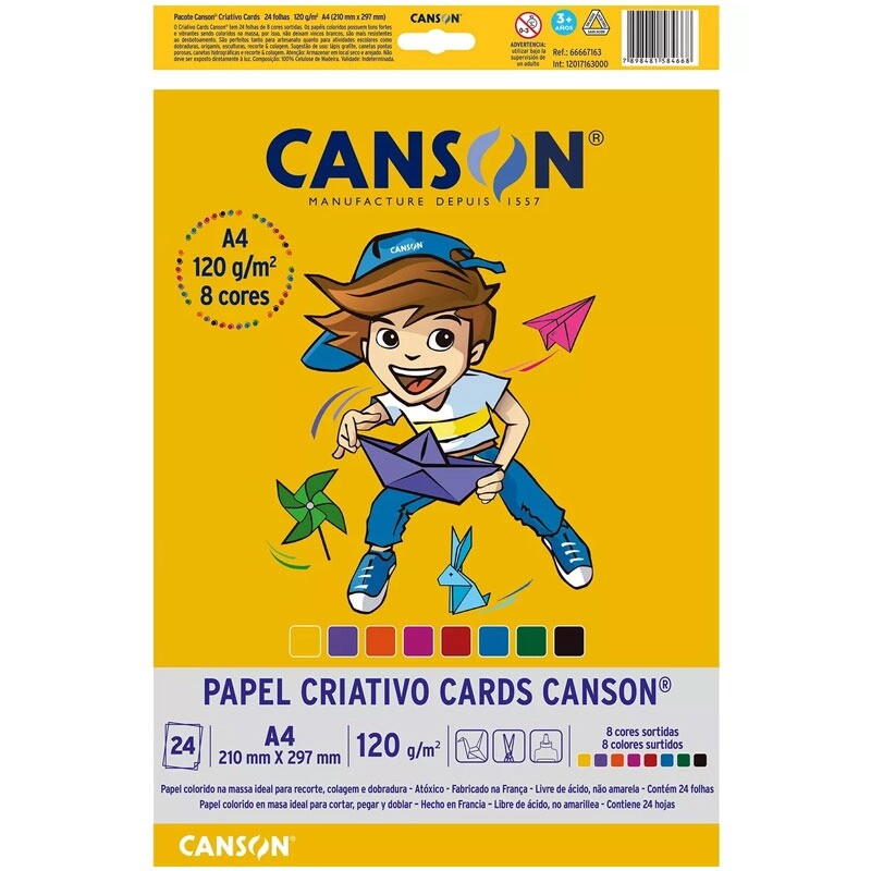 Bloco Criativo Cards A4 120g 8 Cores c/24 folhas - Canson