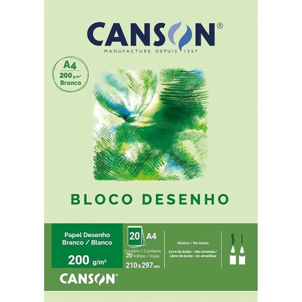 Bloco Desenho Branco A4 200g - c/20 folhas - Canson Bloco Desenho Branco A4 200g - c/20 folhas - Canson