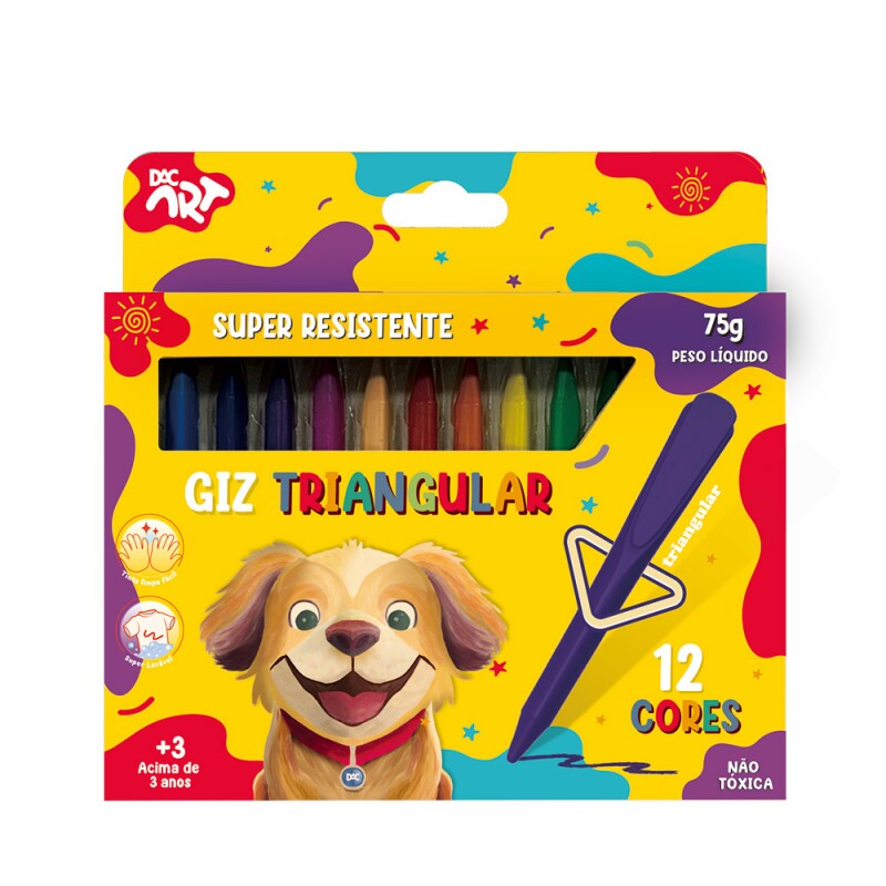 Giz de Cera Triangular 12 Cores 75g - Dac Giz de Cera Triangular 12 Cores 75g - Dac