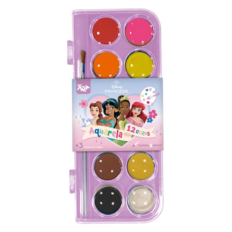 Aquarela 12 Cores c/Pincel Princesas - Dac Aquarela 12 Cores c/Pincel Princesas - Dac