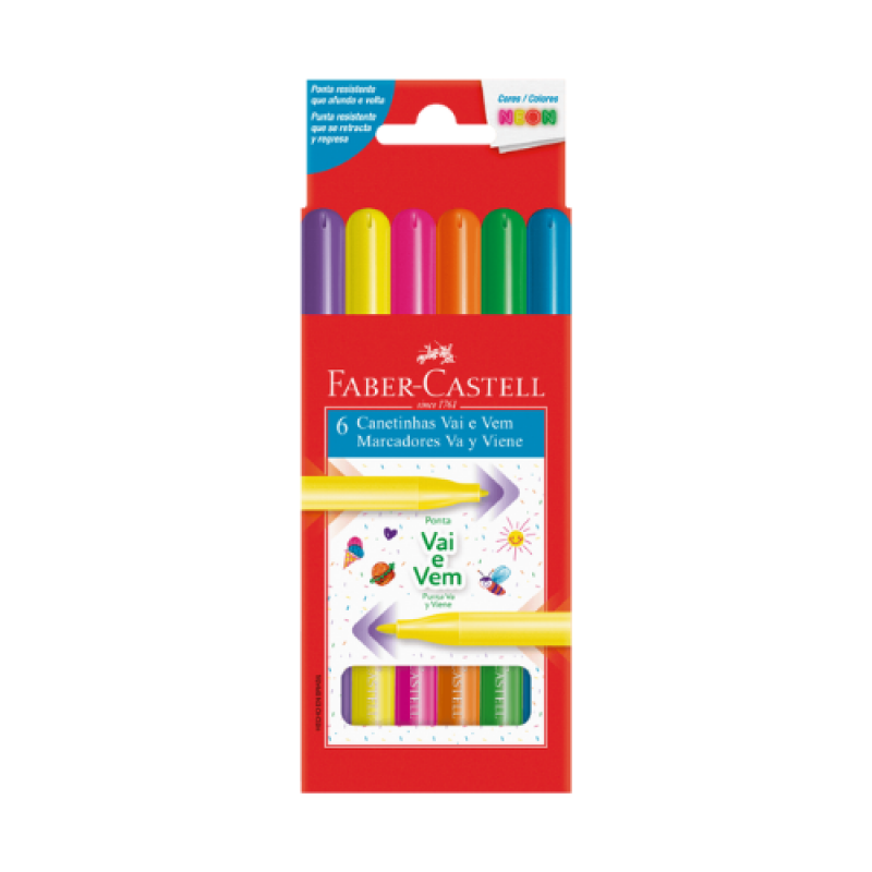 Canetinha Vai E Vem Neon 6 Cores - Faber Castell