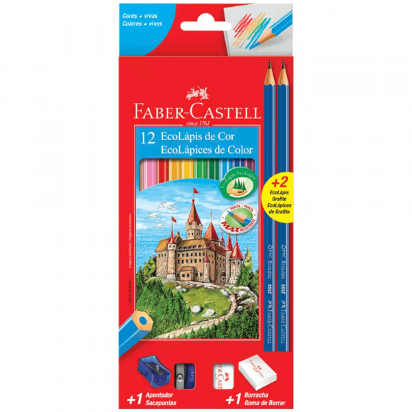 Lápis de Cor 12 Cores Kit Escolar - Faber Castell 