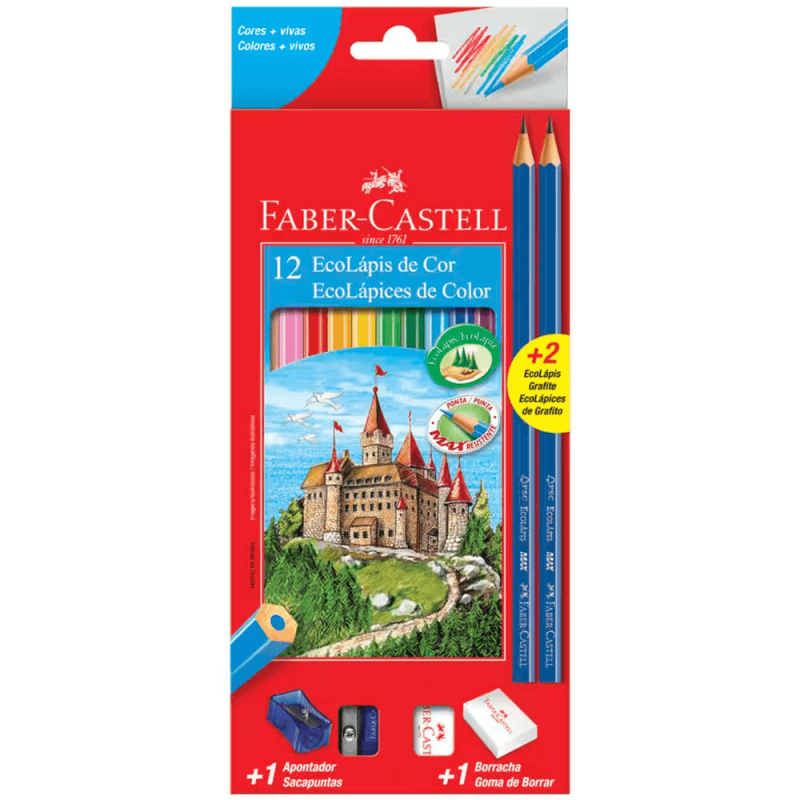 Lápis de Cor 12 Cores Kit Escolar - Faber Castell 