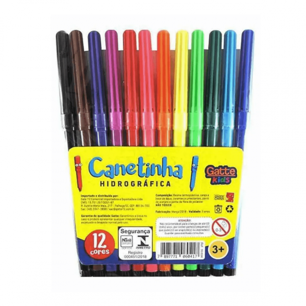 Canetinha Hidrográfica 12 Cores - Gatte