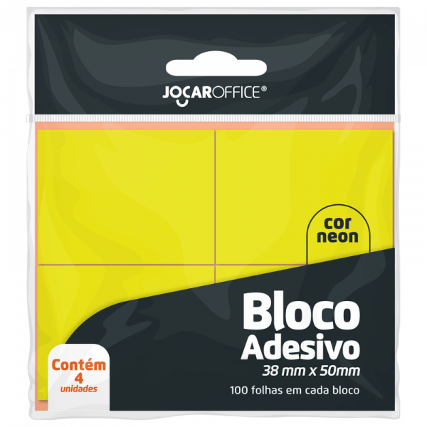 Bloco Adesivo Amarelo 4 Unidades 38mmx50mm - Jocar Office Bloco Adesivo Amarelo 4 Unidades 38mmx50mm - Jocar Office