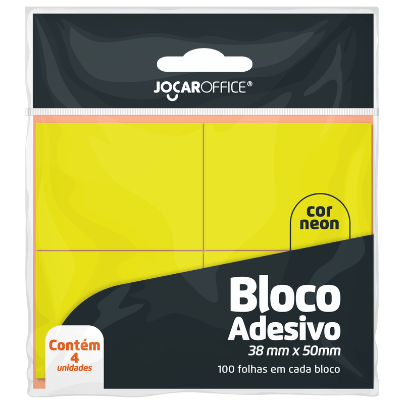 Bloco Adesivo Amarelo 4 Unidades 38mmx50mm - Jocar Office Bloco Adesivo Amarelo 4 Unidades 38mmx50mm - Jocar Office