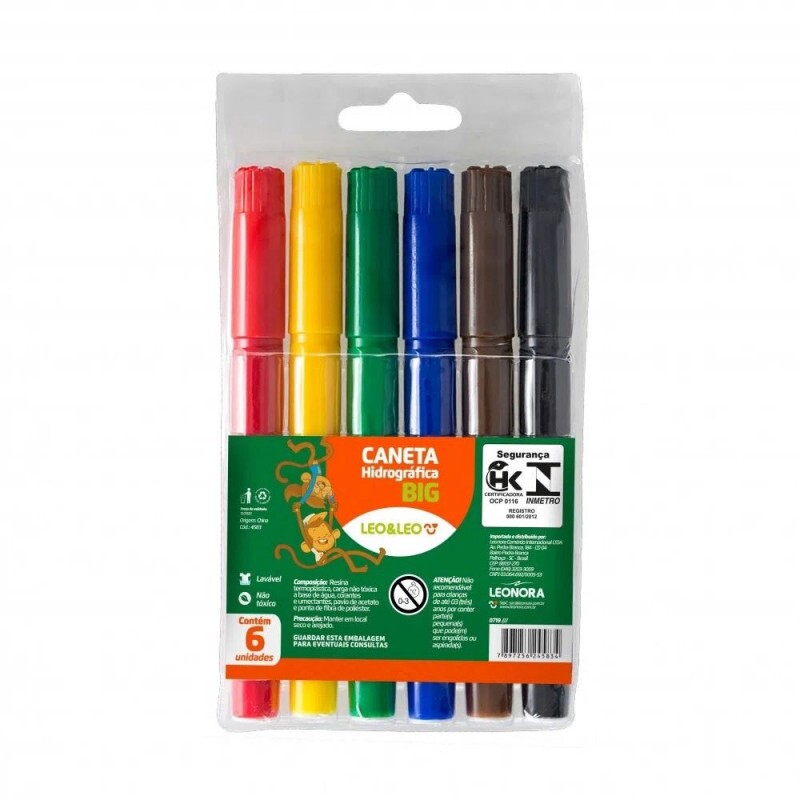 Caneta Hidrografica Big Com 6 Cores Leo & Leo
