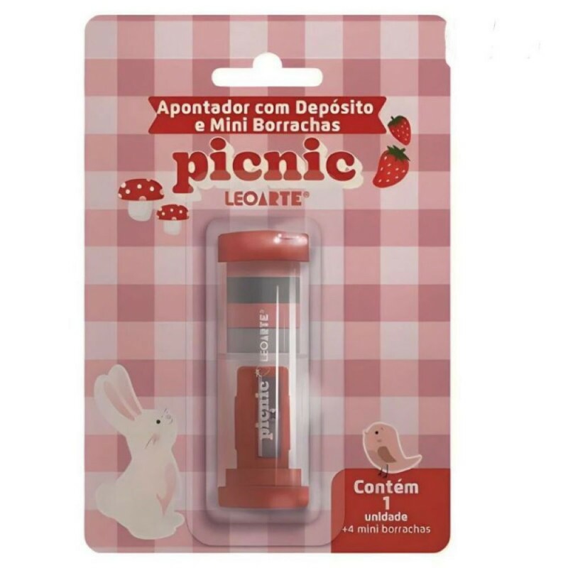 Apontador Com Deposito E Mini Borrachas Leo & Leo