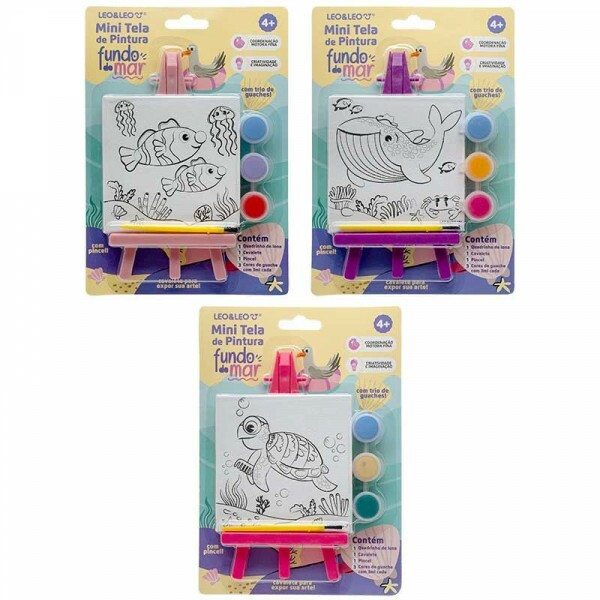 Mini Tela de Pintura "Fundo do Mar" 3 Guaches - Leo & Leo Mini Tela de Pintura "Fundo do Mar" 3 Guaches - Leo & Leo