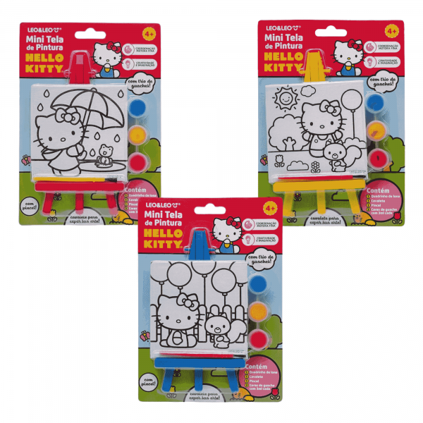 Mini Tela de Pintura Hello Kitty 3 Guaches - Leo & Leo Mini Tela de Pintura Hello Kitty 3 Guaches - Leo & Leo