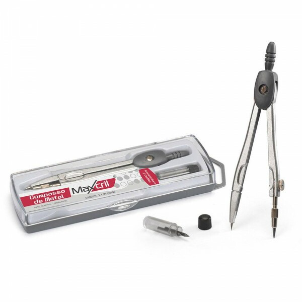 Compasso Metálico c/Grafite e Estojo - Maxcril Compasso Metálico c/Grafite e Estojo - Maxcril