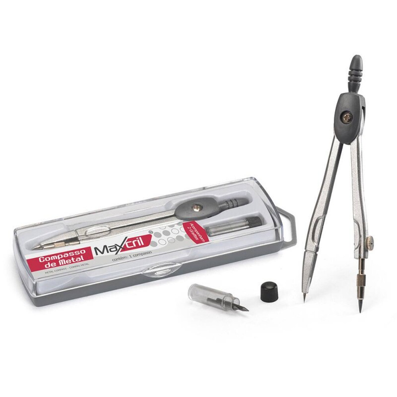 Compasso Metálico c/Grafite e Estojo - Maxcril