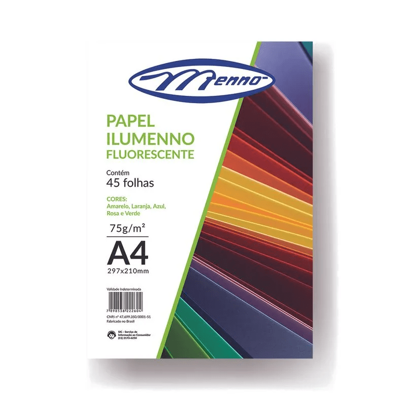Papel Ilumenno Fluorescente A4 75g c/45 Folhas - Menno