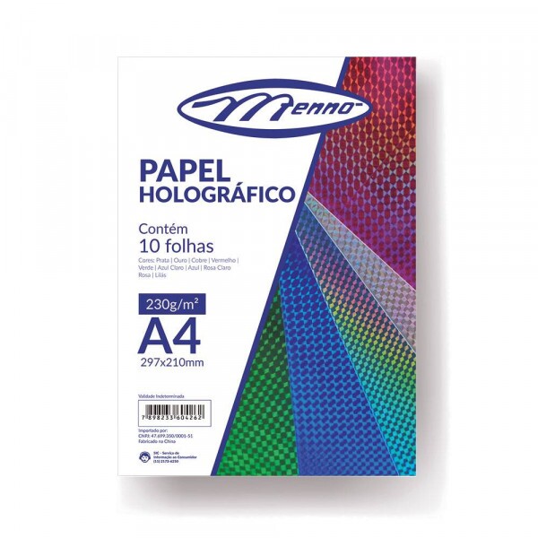 Papel Holográfico A4 230g c/10 Folhas - Menno