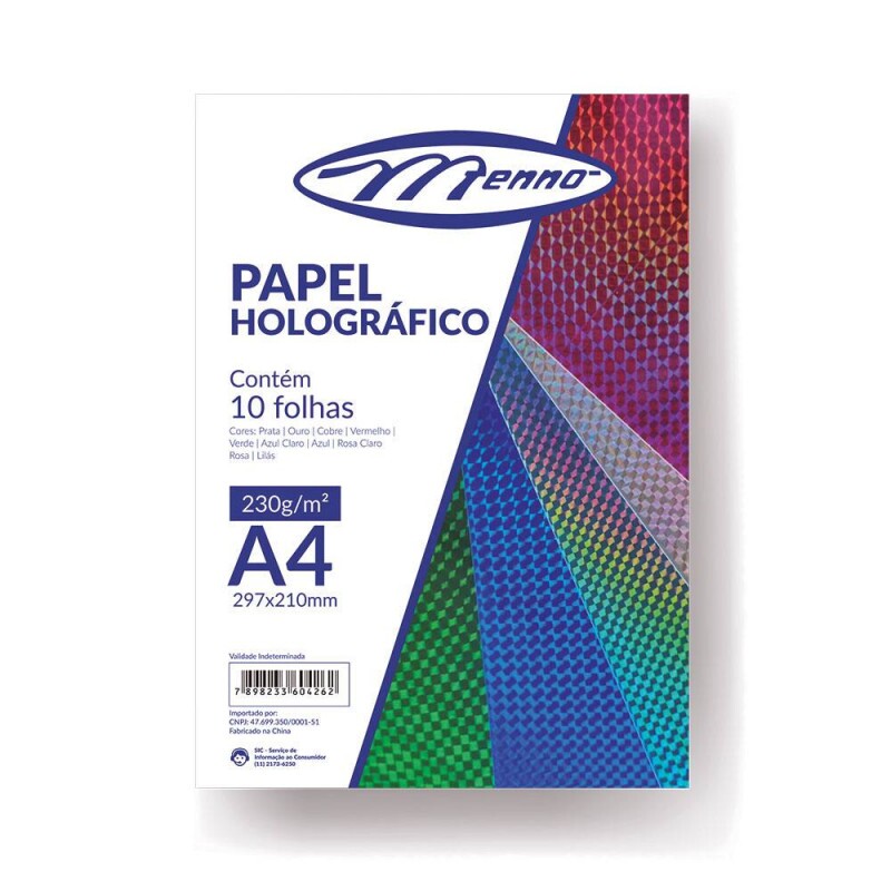 Papel Holográfico A4 230g c/10 Folhas - Menno
