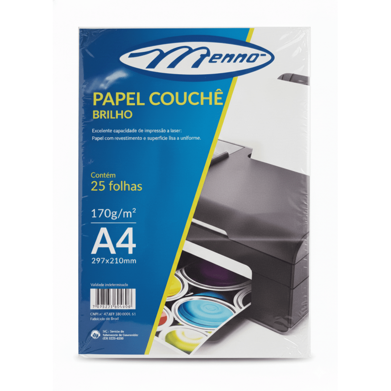 Papel Couchê Brilho A4 170g c/25 Folhas - Menno Papel Couchê Brilho A4 170g c/25 Folhas - Menno
