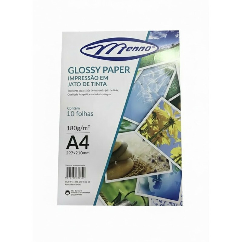 Glossy Paper Impressão em Jato de Tinta A4 180g c/10 Folhas - Menno Glossy Paper Impressão em Jato de Tinta A4 180g c/10 Folhas - Menno