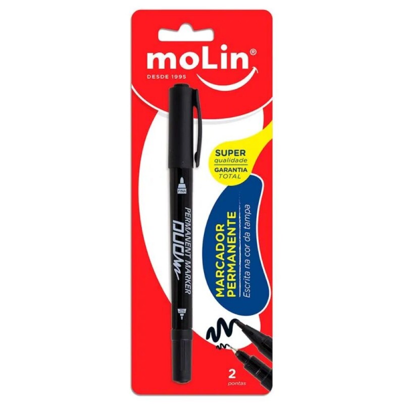 Caneta Permanente Com 2 Pontas Preto Molin