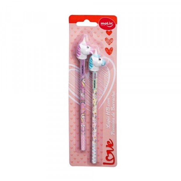 Lapis Preto Ponteira De Borracha Unicornio Sortido Com 2 Molin