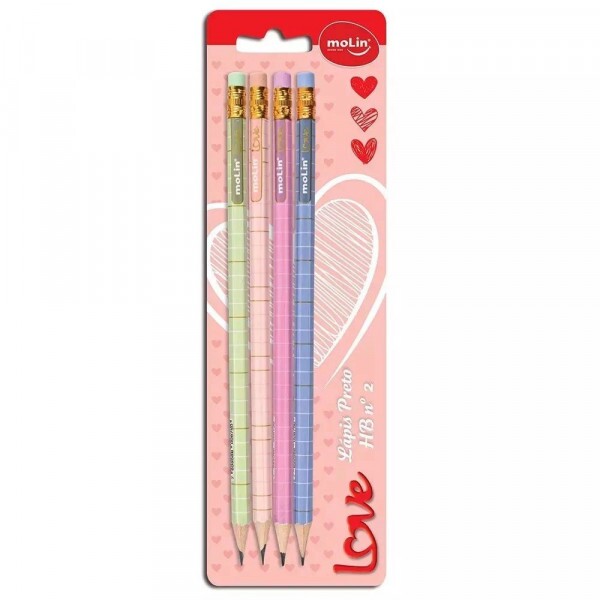 Lapis Preto Love Grid Com Borracha Com 4 Molin