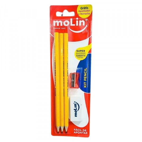 Kit Pencil 3 Lapis 1 Apontador 1 Borracha Molin