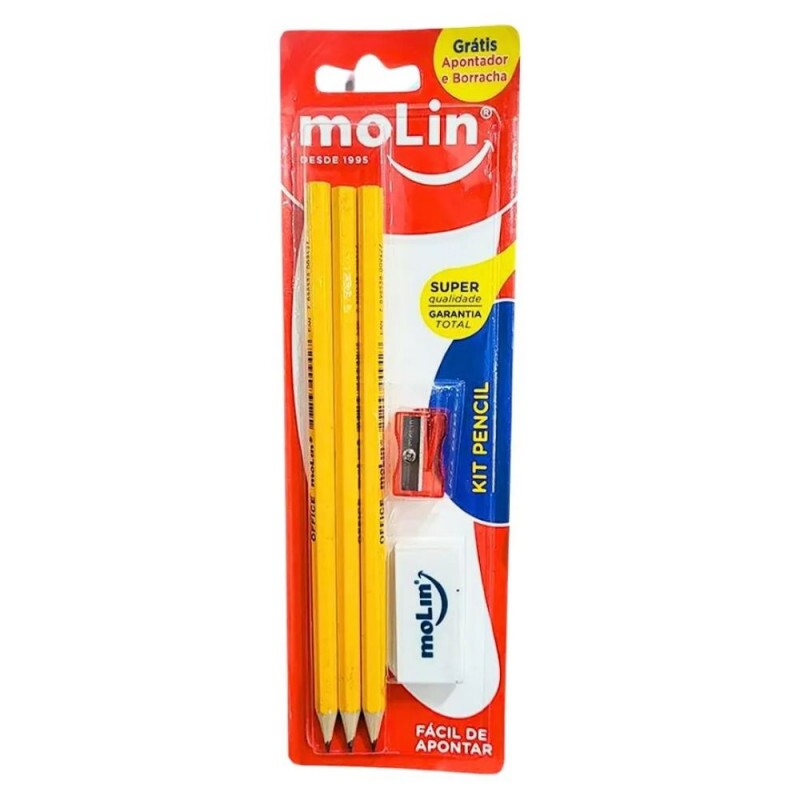 Kit Pencil 3 Lapis 1 Apontador 1 Borracha Molin