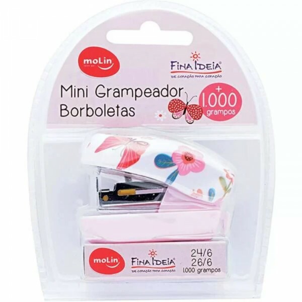 Mini Grampeador Borboletas Com 1000 Grampos Molin