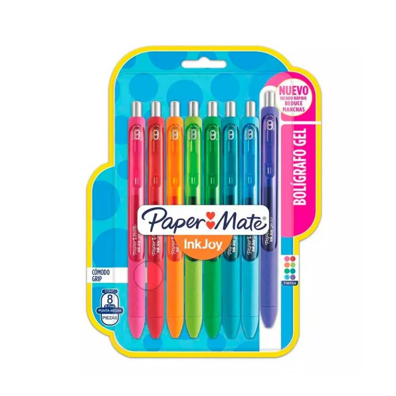 Caneta Gel Colorida 0.7 Com 8 Cores Paper Mate