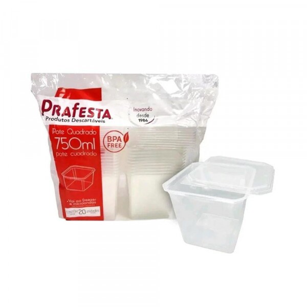 Pote Quadrado 750ml Com 20 Unidades PraFesta
