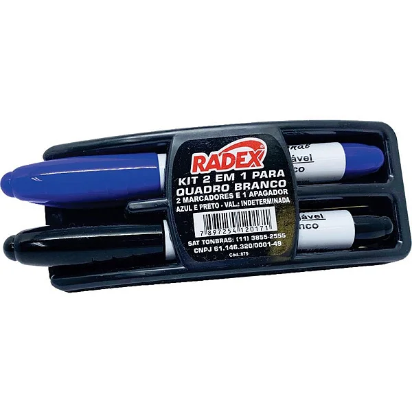 Kit Marcador Azul e Preto c/Apagador para Quadro Branco - Radex Kit Marcador Azul e Preto c/Apagador para Quadro Branco - Radex