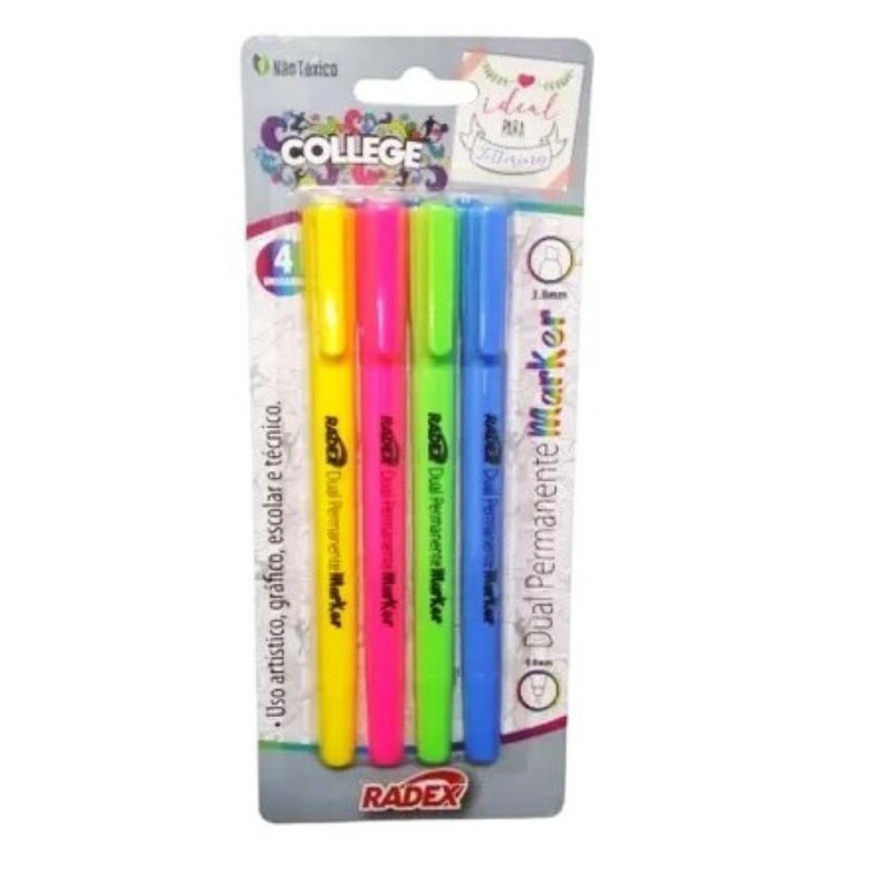 Marcador Permanente Dual College Com 4 Cores Radex Marcador Permanente Dual College Com 4 Cores Radex