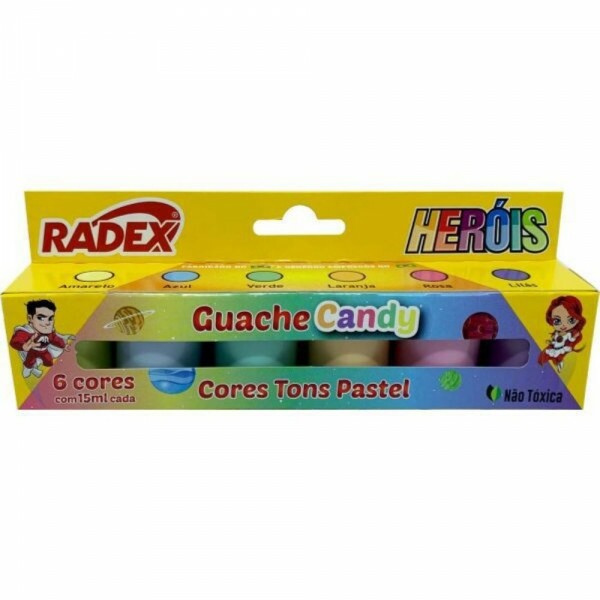 Tinta Guache Candy Tons Pastel 6 Cores 15ml Radex